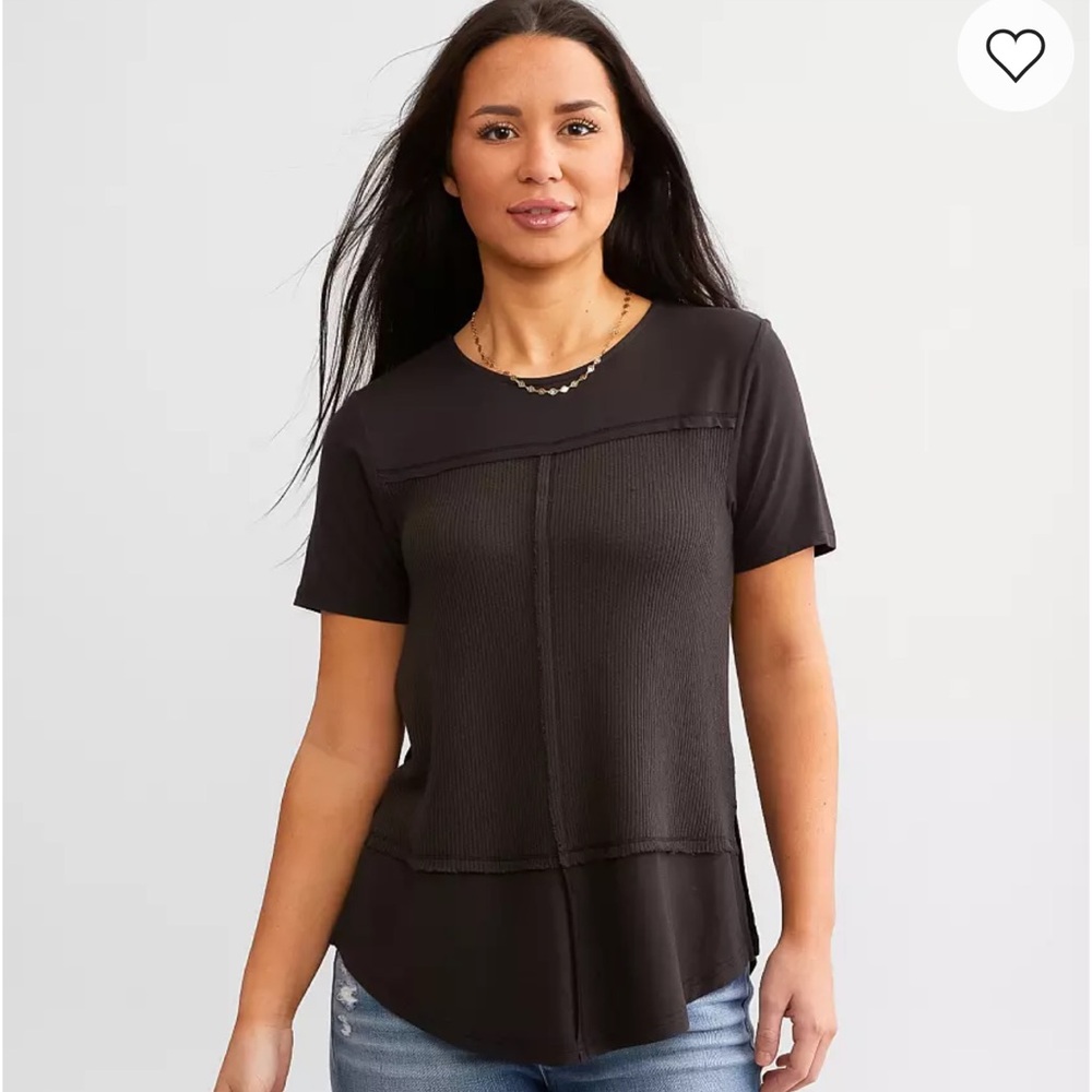 Women’s Black Short Sleeve Textured Panel Top